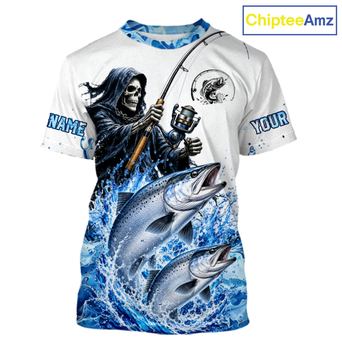 Custom Salmon Fishing Jersey Long Sleeve Grim Reaper Chinook Salmon Duo Fishing Shirt Apparel For Men NYN4358