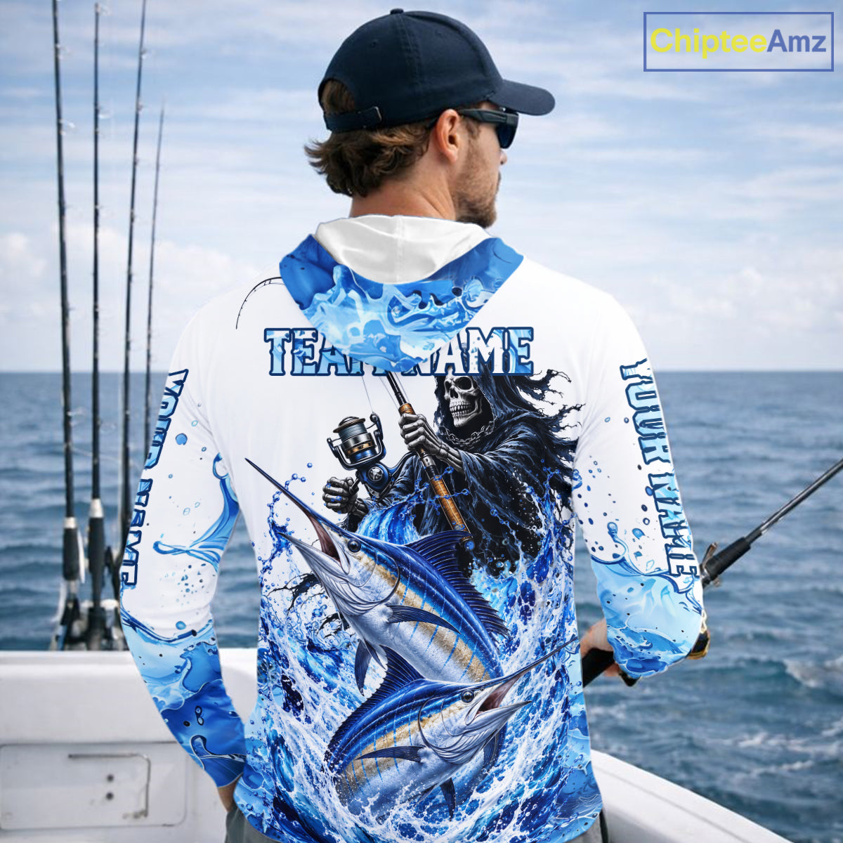 Custom Marlin Fishing Jersey Long Sleeve Grim Reaper Marlin Duo Fishing Shirt Apparel For Men NYN4359