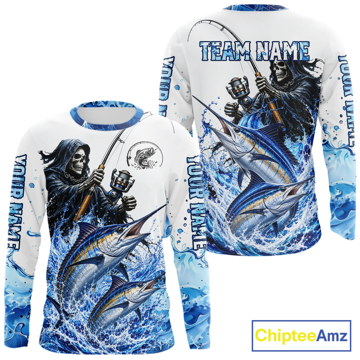 Custom Marlin Fishing Jersey Long Sleeve Grim Reaper Marlin Duo Fishing Shirt Apparel For Men NYN4359