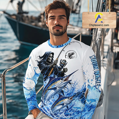 Custom Marlin Fishing Jersey Long Sleeve Grim Reaper Marlin Duo Fishing Shirt Apparel For Men NYN4359