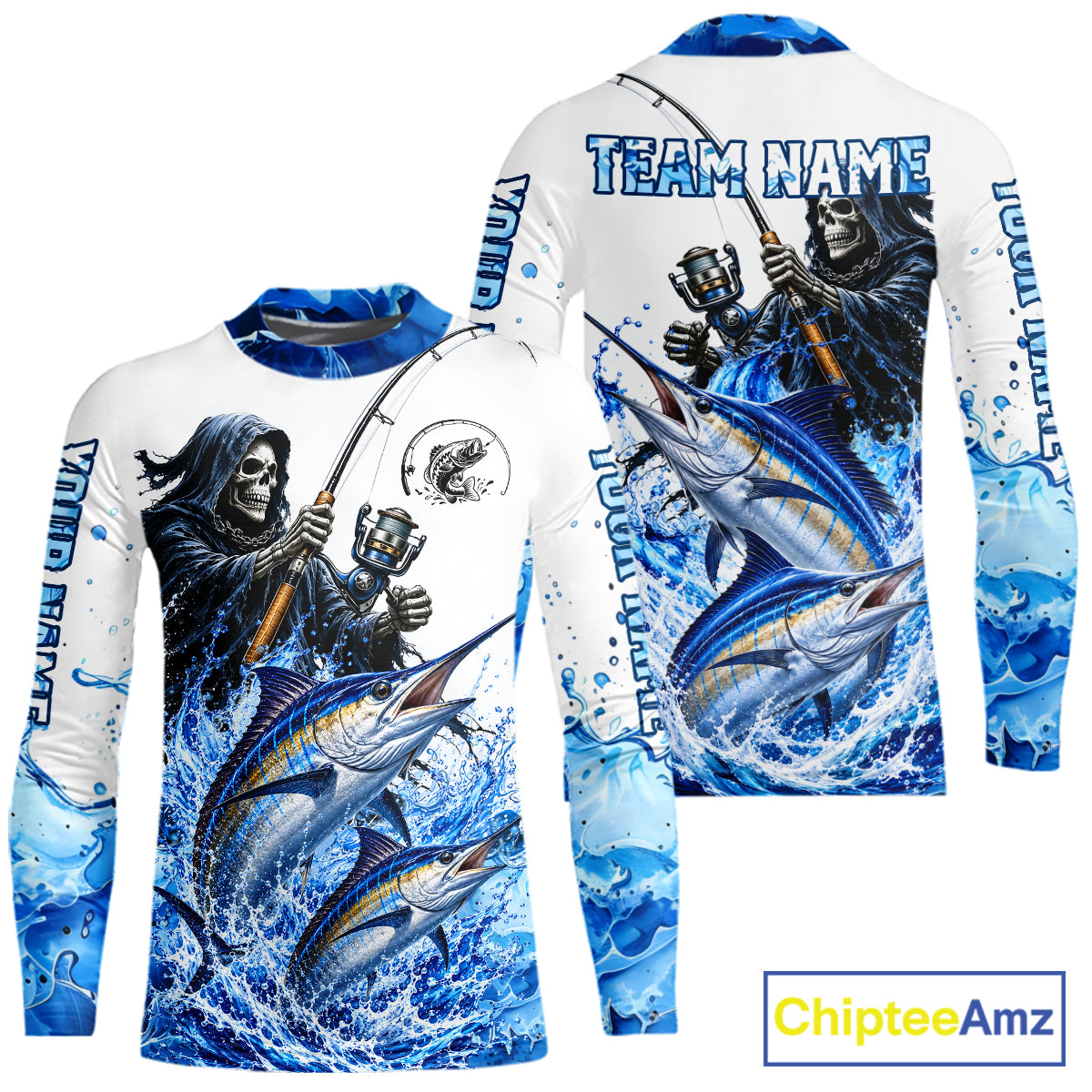 Custom Marlin Fishing Jersey Long Sleeve Grim Reaper Marlin Duo Fishing Shirt Apparel For Men NYN4359