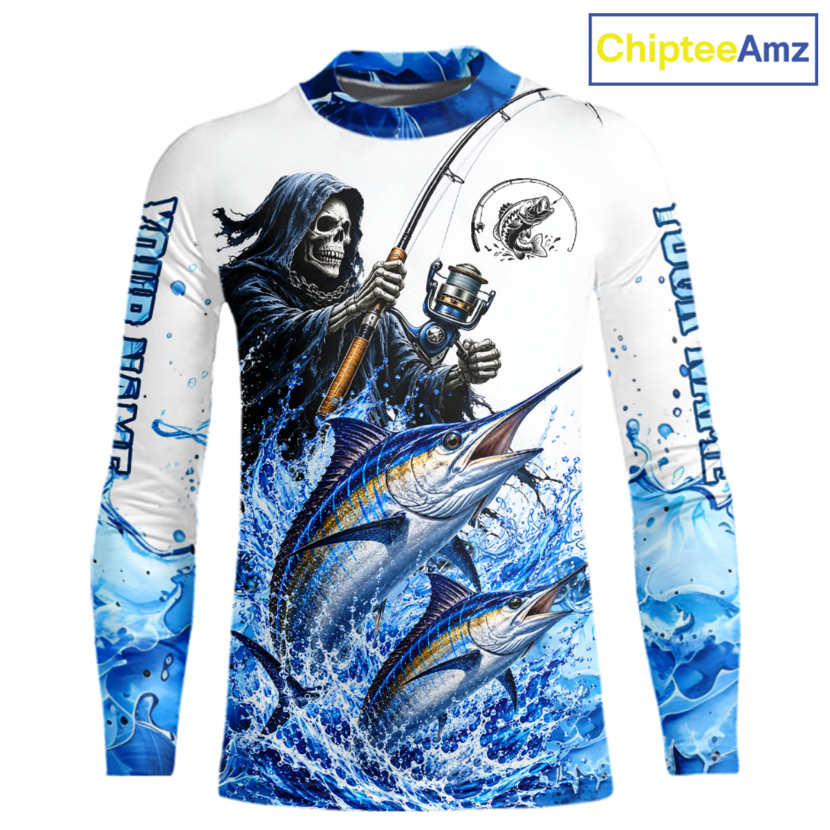 Custom Marlin Fishing Jersey Long Sleeve Grim Reaper Marlin Duo Fishing Shirt Apparel For Men NYN4359