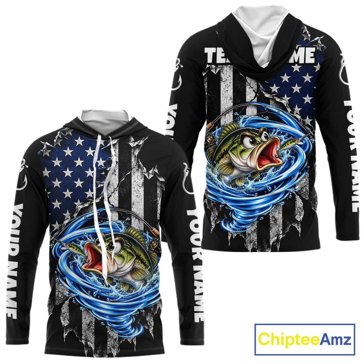 Custom Tornado Largemouth Bass Fishing Team Jersey US Flag Fishing Tournament Shirt For Men NYN4711