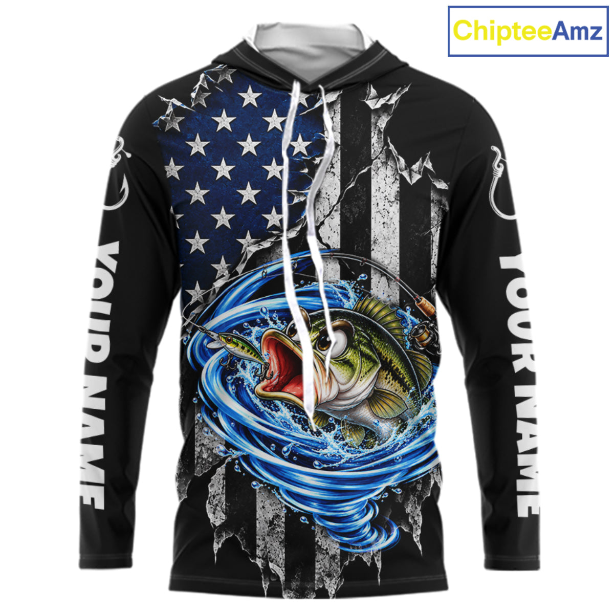 Custom Tornado Largemouth Bass Fishing Team Jersey US Flag Fishing Tournament Shirt For Men NYN4711