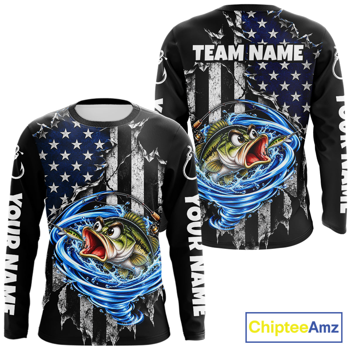 Custom Tornado Largemouth Bass Fishing Team Jersey US Flag Fishing Tournament Shirt For Men NYN4711
