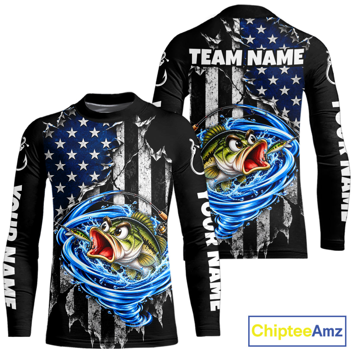 Custom Tornado Largemouth Bass Fishing Team Jersey US Flag Fishing Tournament Shirt For Men NYN4711