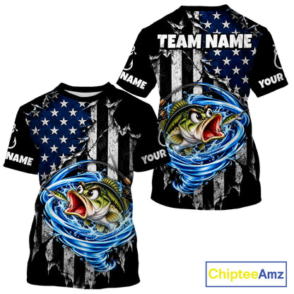 Custom Tornado Largemouth Bass Fishing Team Jersey US Flag Fishing Tournament Shirt For Men NYN4711