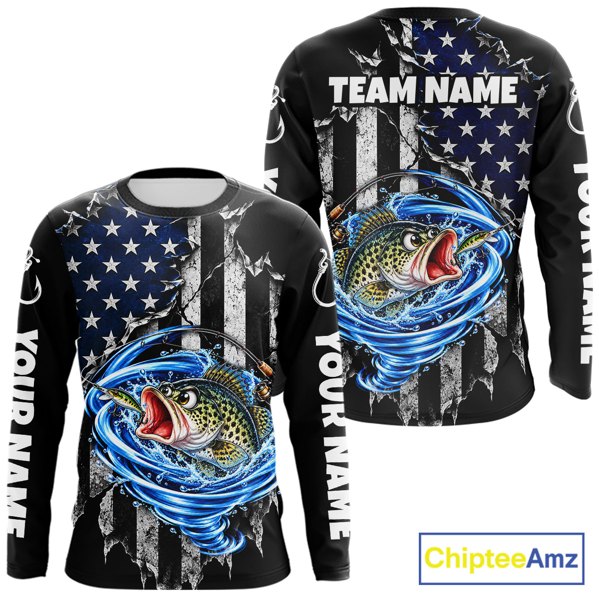 Custom Tornado Crappie Fishing Team Jersey US Flag Crappie Fishing Tournament Shirt For Men NYN4712