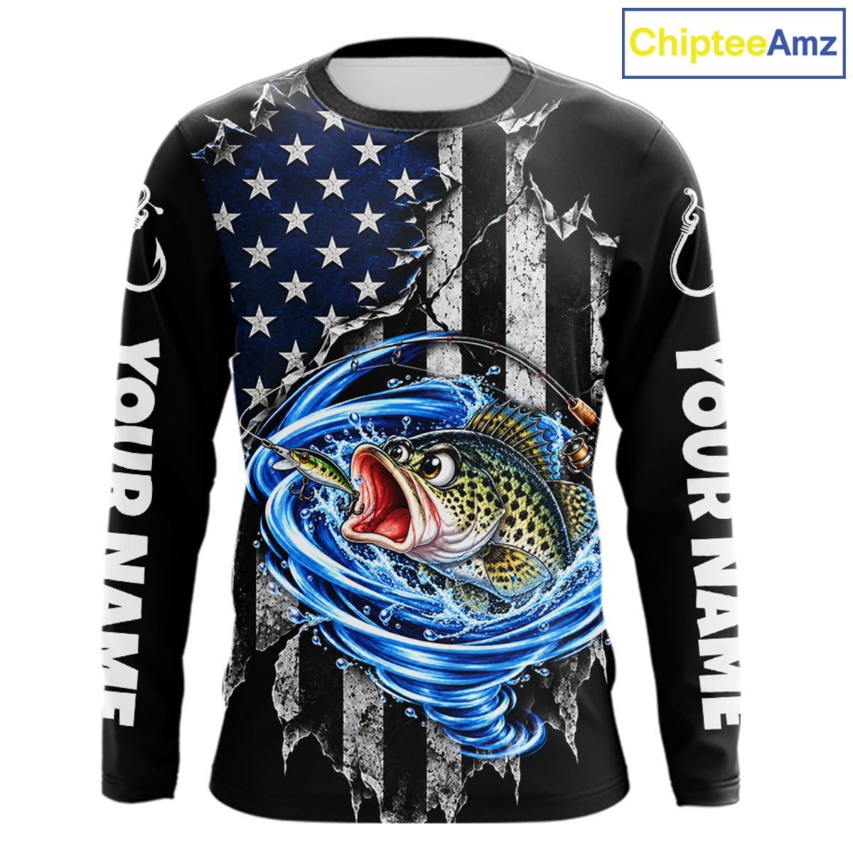 Custom Tornado Crappie Fishing Team Jersey US Flag Crappie Fishing Tournament Shirt For Men NYN4712
