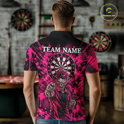 Custom Neon Pink Zombie Darts Polo 1/4-Zip Shirt For Men Splatter Darts Tournament Apparel Jersey NYN5100