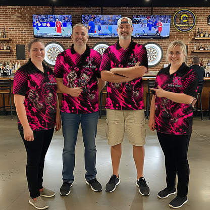 Custom Neon Pink Zombie Darts Polo 1/4-Zip Shirt For Women Splatter Darts Tournament Apparel Jersey NYN5100