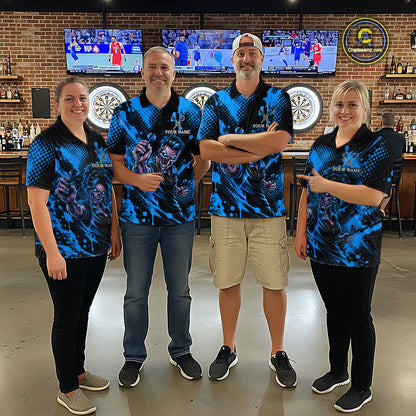 Custom Neon Blue Zombie Darts Polo 1/4-Zip Shirt For Women Splatter Darts Tournament Apparel Jersey NYN5101