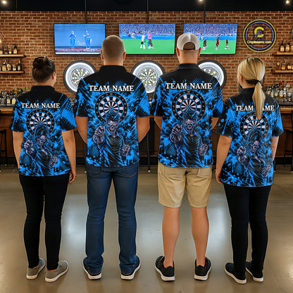 Custom Neon Blue Zombie Darts Polo 1/4-Zip Shirt For Women Splatter Darts Tournament Apparel Jersey NYN5101
