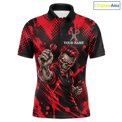 Custom Neon Red Zombie Darts Polo 1/4-Zip Shirt For Men Splatter Darts Tournament Apparel Jersey NYN5102