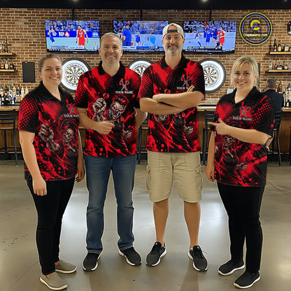 Custom Neon Red Zombie Darts Polo 1/4-Zip Shirt For Women Splatter Darts Tournament Apparel Jersey NYN5102