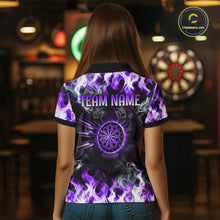 Load image into Gallery viewer, Purple Flaming Tiger Women Dart Polo Shirts Personalized Name &amp; Team Fire Flame Dart Jerseys NYN2101