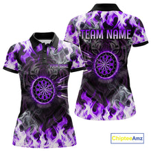 Load image into Gallery viewer, Purple Flaming Tiger Women Dart Polo Shirts Personalized Name &amp; Team Fire Flame Dart Jerseys NYN2101