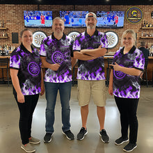 Load image into Gallery viewer, Purple Flaming Tiger Women Dart Polo Shirts Personalized Name &amp; Team Fire Flame Dart Jerseys NYN2101