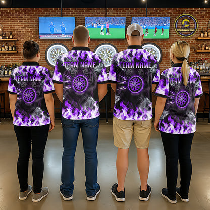 Purple Flaming Tiger Men Dart Polo Shirts Personalized Name & Team Fire Flame Dart Jerseys NYN2101