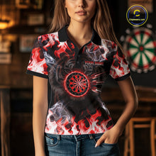 Load image into Gallery viewer, Red Flaming Tiger Women Dart Polo Shirts Personalized Name &amp; Team Fire Flame Dart Jerseys NYN2102