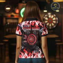 Load image into Gallery viewer, Red Flaming Tiger Women Dart Polo Shirts Personalized Name &amp; Team Fire Flame Dart Jerseys NYN2102