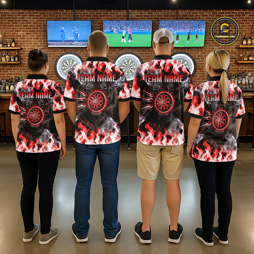 Red Flaming Tiger Men Dart Polo Shirts Personalized Name & Team Fire Flame Dart Jerseys NYN2102