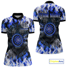 Load image into Gallery viewer, Blue Flaming Tiger Women Dart 1/4-Zip Shirts Personalized Name &amp; Team Fire Flame Dart Jerseys NYN2103