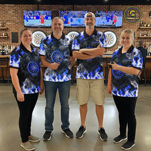 Load image into Gallery viewer, Blue Flaming Tiger Women Dart Polo Shirts Personalized Name &amp; Team Fire Flame Dart Jerseys NYN2103