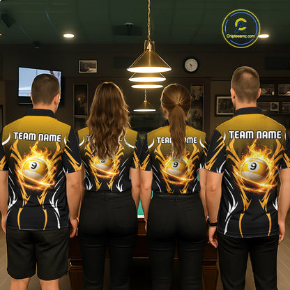 Custom Yellow Flames 8 Ball Women's Billiard Shirts Personalized Billiard Cue Attire Gifts NYN2339