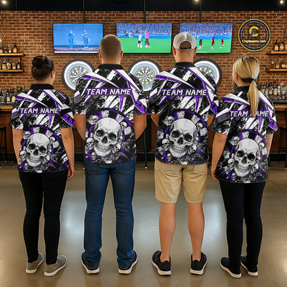 Black & Purple Dartboard Grunge Women Darts Polo Shirts Custom Multi-Skull Dart Team Jerseys NYN2350