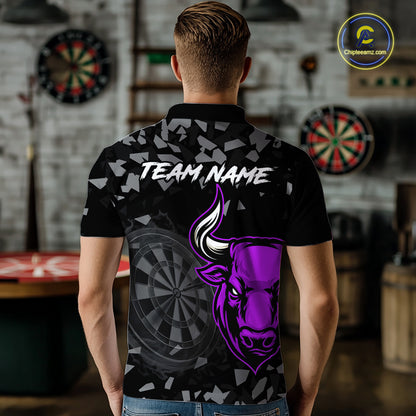 Bull & Dartboard Custom Grunge Men's Darts Polo Shirt Purple Darts Team Jersey NYN2351