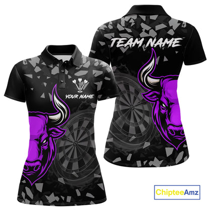 Bull & Dartboard Custom Grunge Women Darts Polo Shirt Purple Darts Team Jersey NYN2351