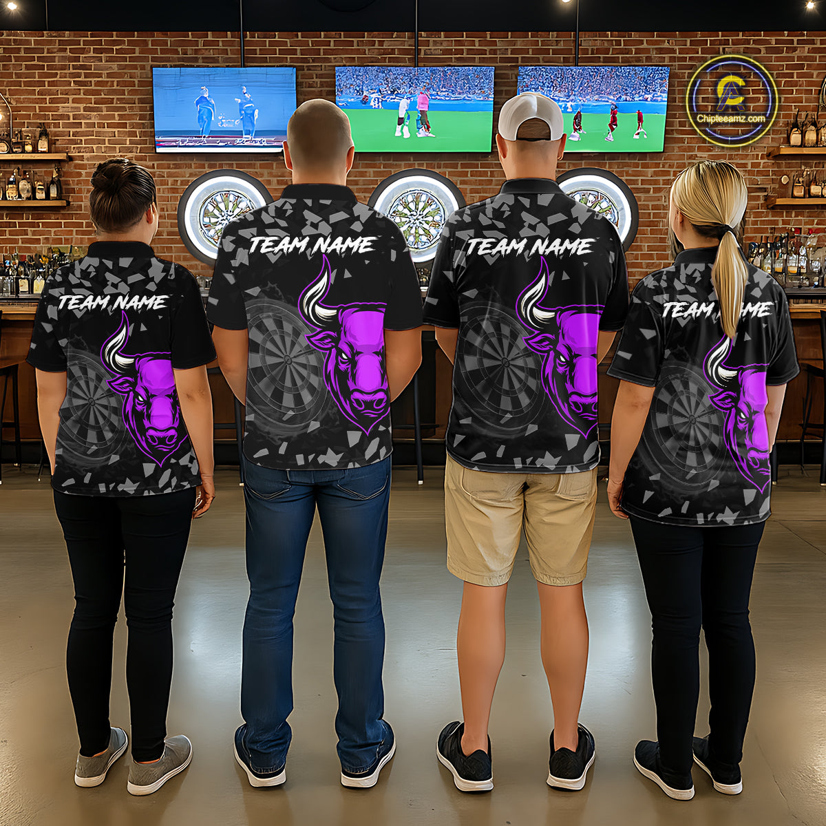 Bull & Dartboard Custom Grunge Men's Darts Polo Shirt Purple Darts Team Jersey NYN2351
