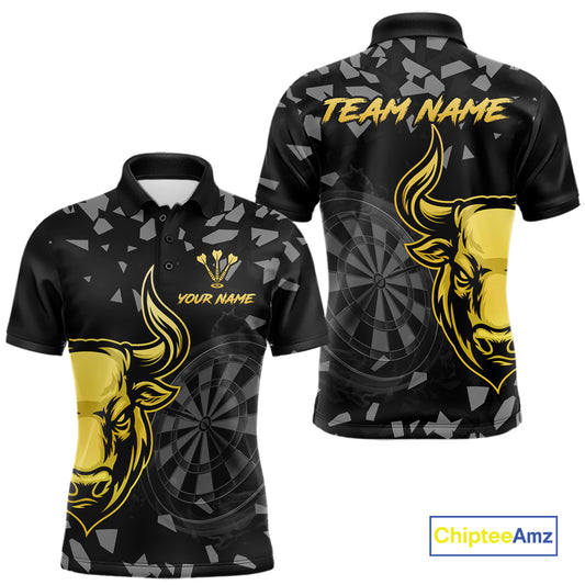 Bull & Dartboard Custom Grunge Men's Darts Polo Shirt Yellow Darts Team Jersey NYN2352