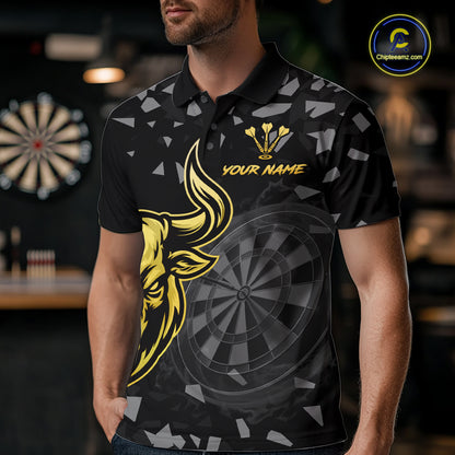 Bull & Dartboard Custom Grunge Men's Darts Polo Shirt Yellow Darts Team Jersey NYN2352