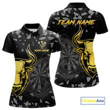 Load image into Gallery viewer, Bull &amp; Dartboard Custom Grunge Women Darts Polo Shirt Yellow Darts Team Jersey NYN2352