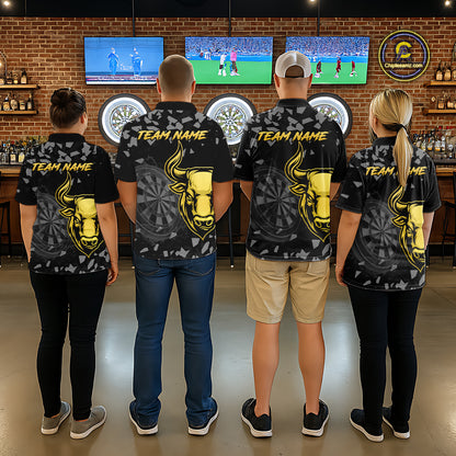 Bull & Dartboard Custom Grunge Men's Darts Polo Shirt Yellow Darts Team Jersey NYN2352