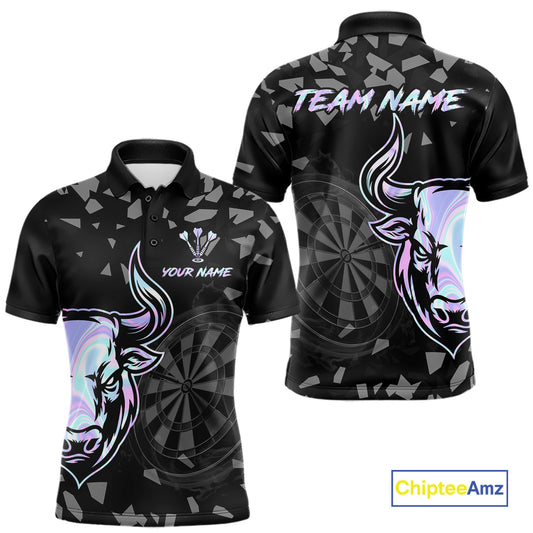 Bull & Dartboard Custom Grunge Men's Darts Polo Shirt Holographic Darts Team Jersey NYN2353