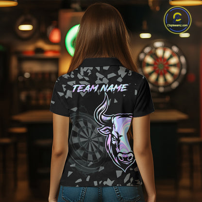 Bull & Dartboard Custom Grunge Women Darts Polo Shirt Holographic Darts Team Jersey NYN2353