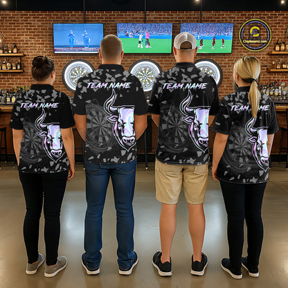 Bull & Dartboard Custom Grunge Men's Darts Polo Shirt Holographic Darts Team Jersey NYN2353