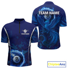 Load image into Gallery viewer, Blue Camouflage Men's Billiard Polo &amp; 1/4 Zip Shirt Custom Flame 8 Ball Billiard Jerseys NYN2359