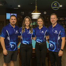 Load image into Gallery viewer, Blue Camouflage Men's Billiard Polo &amp; 1/4 Zip Shirt Custom Flame 8 Ball Billiard Jerseys NYN2359