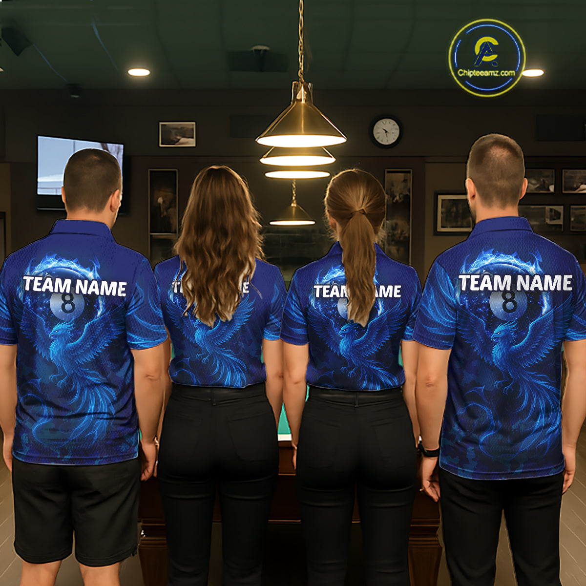 Blue Camouflage Women's Billiard Polo & 1/4 Zip Shirt Custom Flame 8 Ball Billiard Jerseys NYN2359