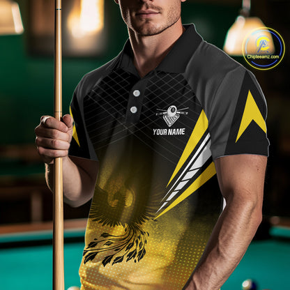 Black And Yellow Crown Pool 8 Ball Men Billiard Shirt Custom Billiard Polo & 1/4 Zip Attire NYN2367