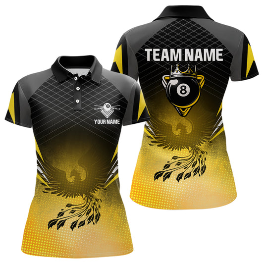 Black And Yellow Crown Pool 8 Ball Women Billiard Shirt Custom Billiard Polo & 1/4 Zip Attire NYN2367