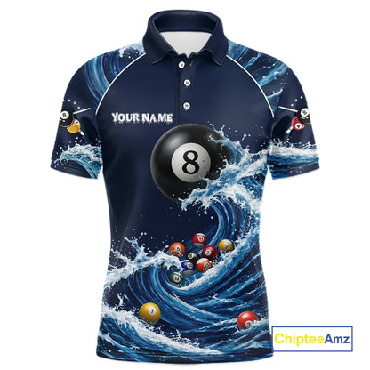 Blue Waving 8 Ball Pool Shirts Custom Billiard Pool Shirts For Men 3D Billiard Team Attire NYN2978