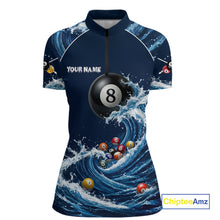 Load image into Gallery viewer, Blue Waving 8 Ball Pool Shirts Custom Billiard Pool Shirts For Women 3D Billiard Team Attire NYN2978