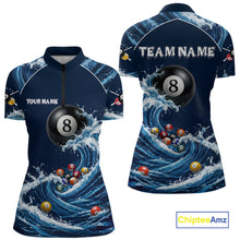 Load image into Gallery viewer, Blue Waving 8 Ball Pool Shirts Custom Billiard Pool Shirts For Women 3D Billiard Team Attire NYN2978