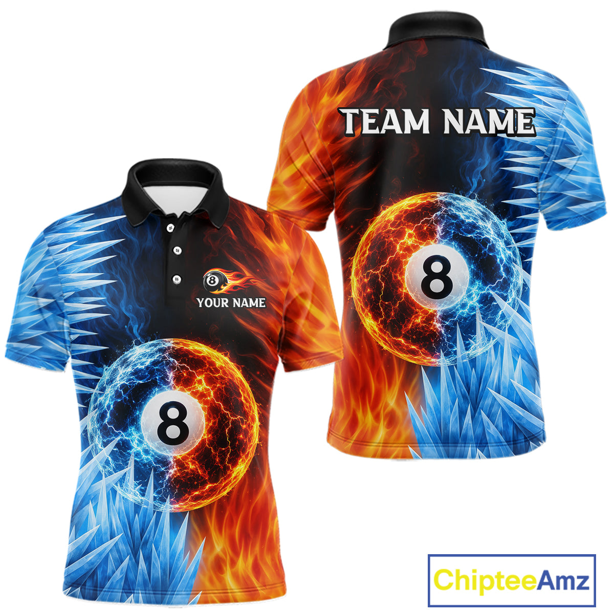 Fire And Icy Pool Billiard Shirts For Men Custom Thunder 8 Ball League Billiard Team Jersey NYN3948