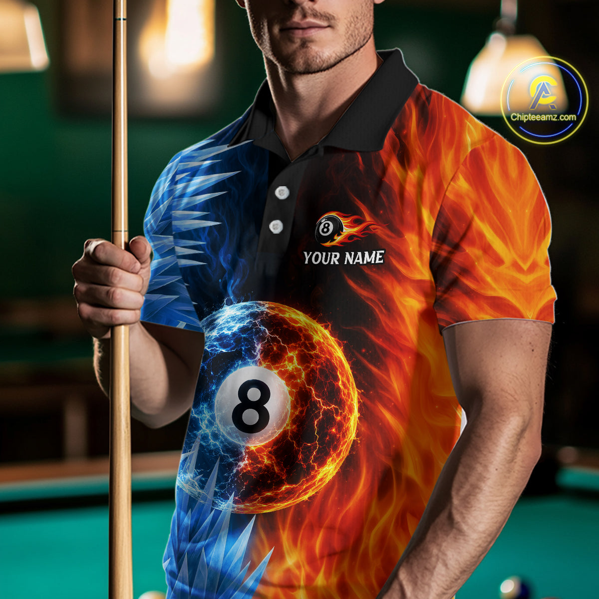 Fire And Icy Pool Billiard Shirts For Men Custom Thunder 8 Ball League Billiard Team Jersey NYN3948